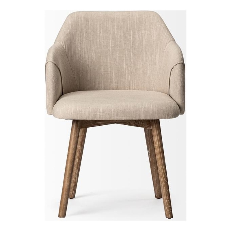 Mercana Ronald II Cream Fabric Wrap Brown Wooden Base Dining Chair