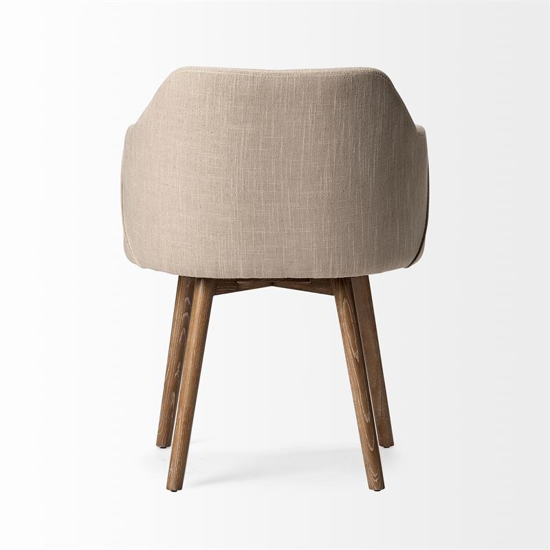 Mercana Ronald II Cream Fabric Wrap Brown Wooden Base Dining Chair