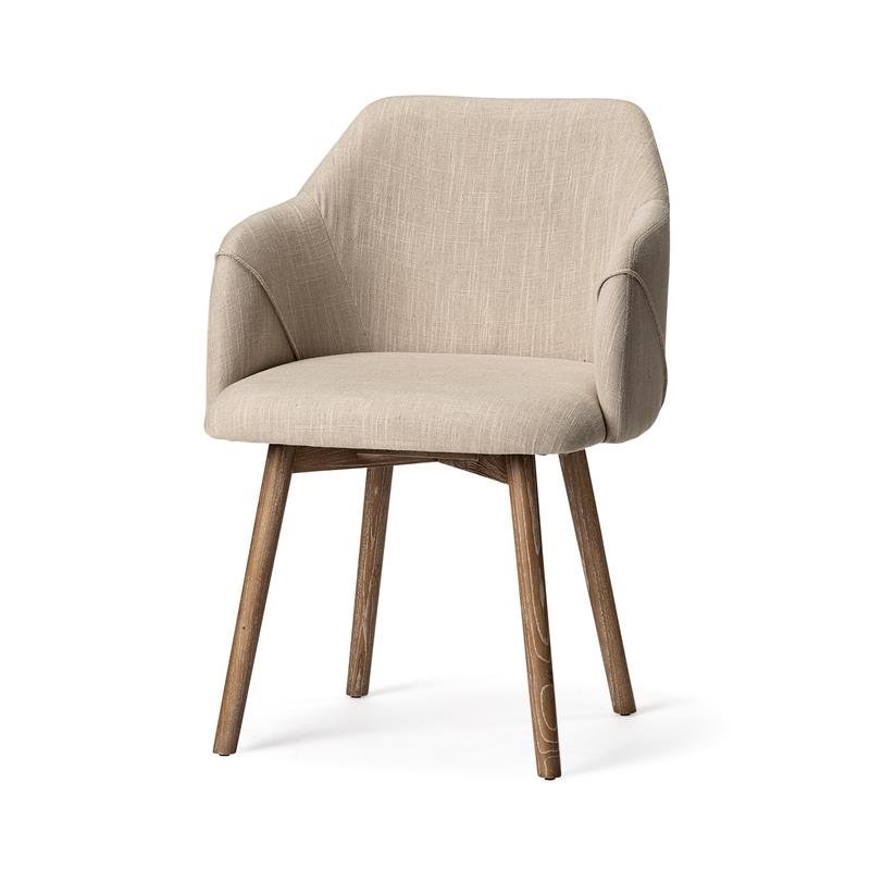 Mercana Ronald II Cream Fabric Wrap Brown Wooden Base Dining Chair