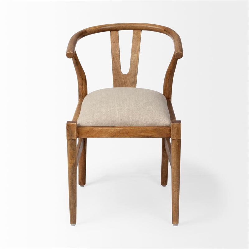 Mercana Trixie I Wood Frame and Linen Upholstered Dining Chair in Cream/Brown