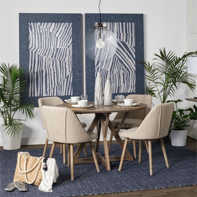 Mercana Ronald I Cream Fabric Wrap Brown Wooden Base Dining Chair (Set of 2)