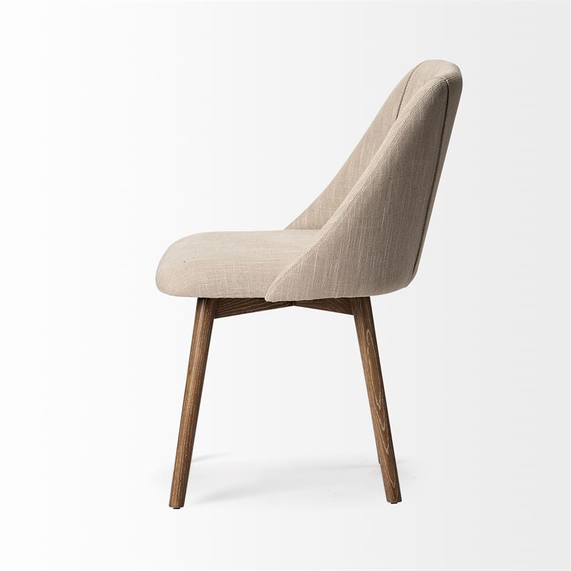 Mercana Ronald I Cream Fabric Wrap Brown Wooden Base Dining Chair (Set of 2)
