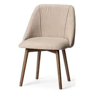 Mercana Ronald I Cream Fabric Wrap Brown Wooden Base Dining Chair (Set of 2)