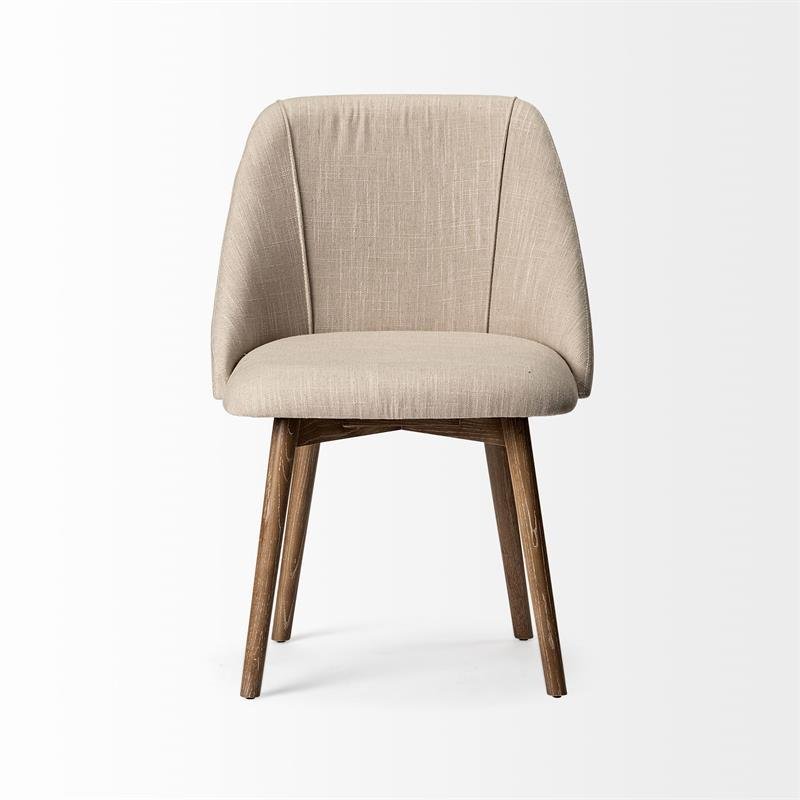 Mercana Ronald I Cream Fabric Wrap Brown Wooden Base Dining Chair (Set of 2)
