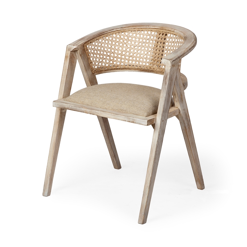 Mercana Furniture Tabitha I Brown Wooden Frame Natural Linen Seat Dining Chair
