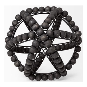 Mercana Earnhardt I decorative black metal orb with wooden bead details