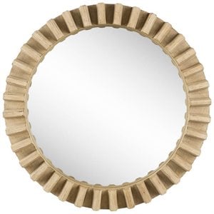 Mercana Sprocket Mirror 35&quot Round Natural Brown Wood Frame Mirror