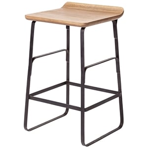 Mercana Conan 25&quot Seat Height Brown Wood Seat Black Metal Base Stool