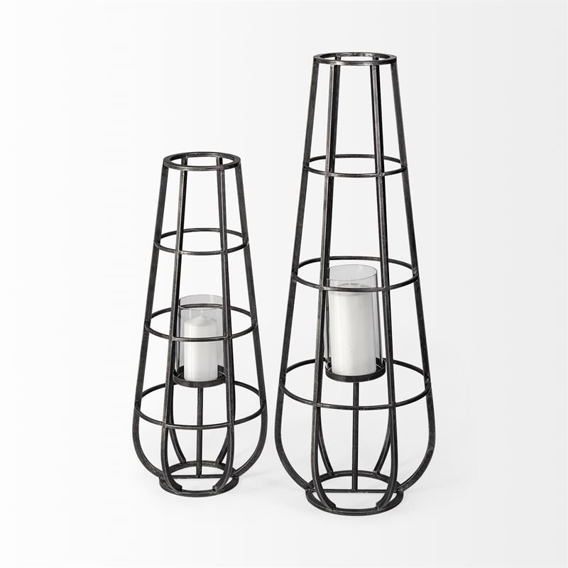 Mercana Bella Small Black Metal Cylindrical Cage Candle Holder Lantern
