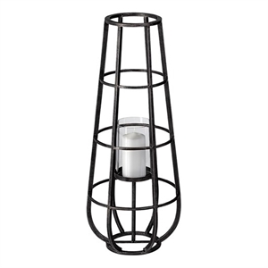 Mercana Bella Small Black Metal Cylindrical Cage Candle Holder Lantern