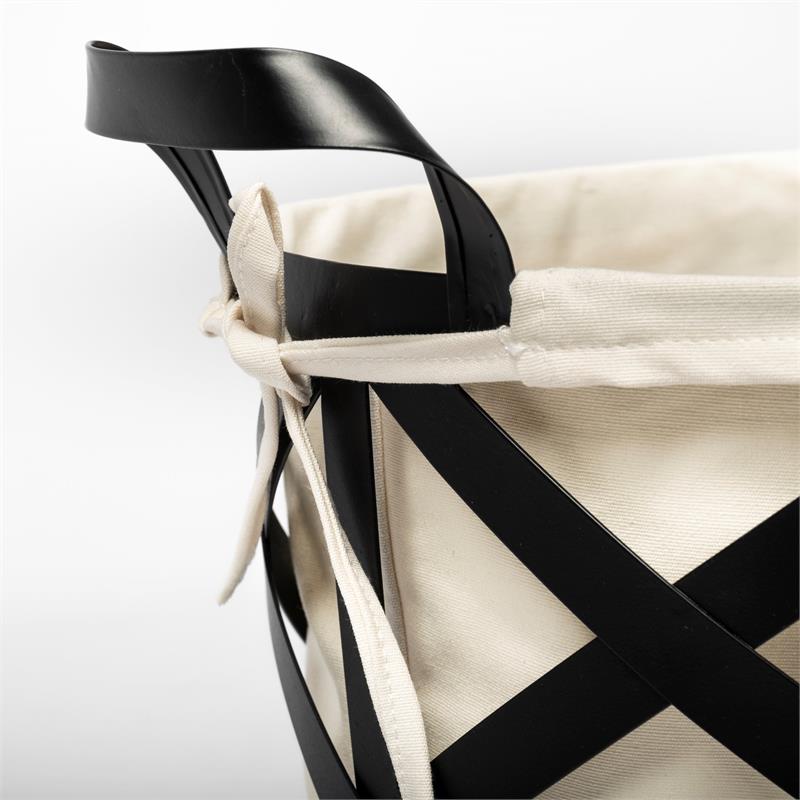 Mercana Liya Black Metal Basket with Cream Fabric Liner