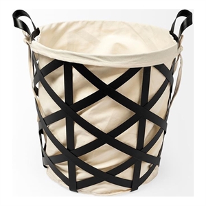 Mercana Liya Black Metal Basket with Cream Fabric Liner