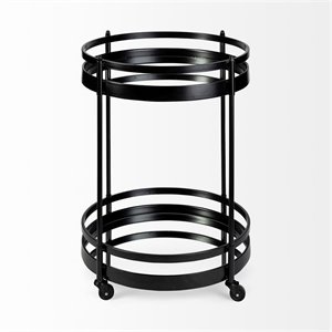 Merana Ada Round Shape Black Metal Frame Two-Tier w/Glass Shelf Bar Cart