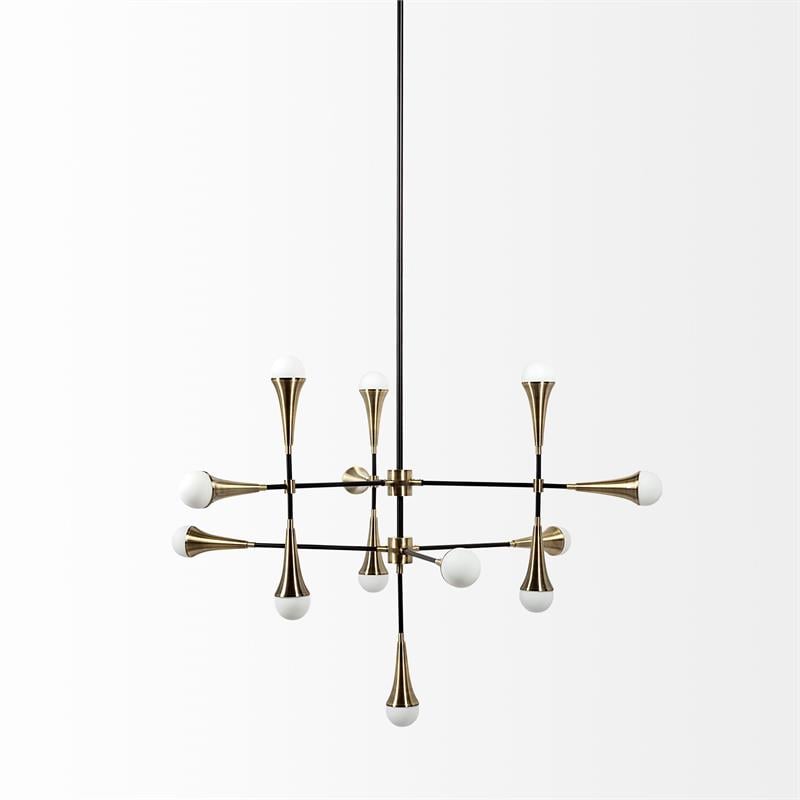 Mercana Decarlo II Metal Multi-Arm 13 Light Chandelier in Black and Gold
