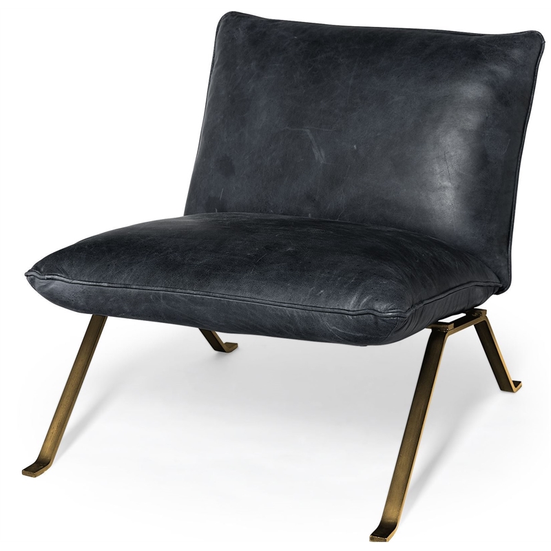 Mercana Flavelle II Black Leather Cushion Seat & Solid Iron Base Accent Chair