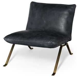 Mercana Flavelle II Black Leather Cushion Seat & Solid Iron Base Accent Chair