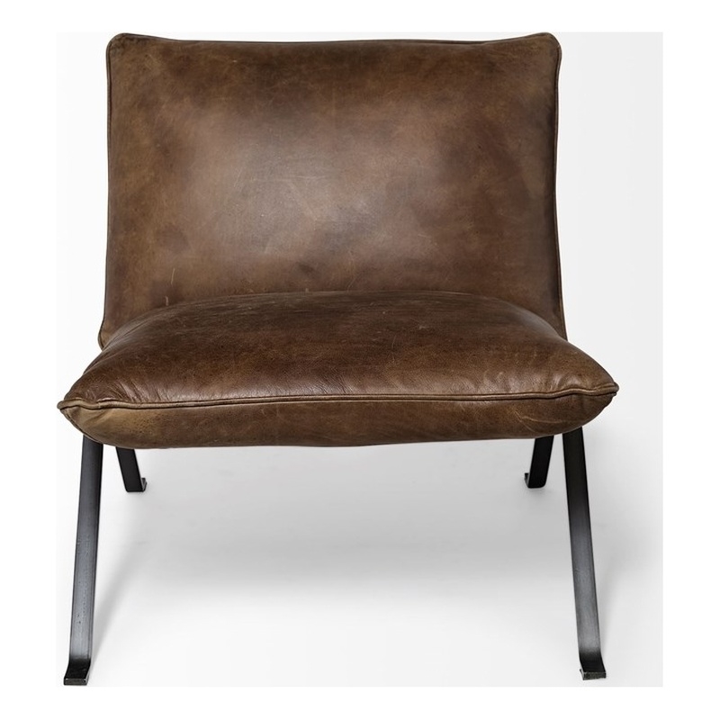Mercana Flavelle I Brown Leather Cushion Seat & Solid Iron Base Accent Chair