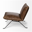 Mercana Flavelle I Brown Leather Cushion Seat & Solid Iron Base Accent Chair
