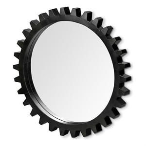 Mercana Alloy Cog 37&quot Round Black Metal Frame Mirror