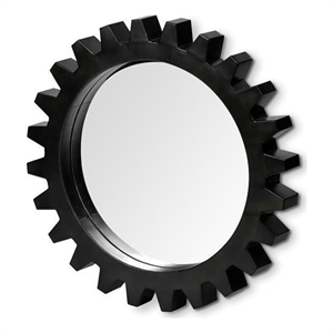 Mercana Alloy Cog 26&quot Round Metal Decorative Wall Mirror in Black