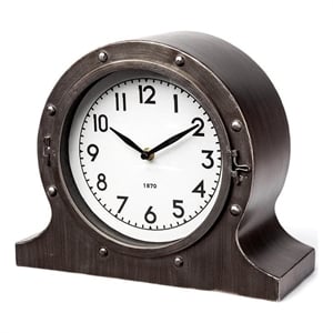 mercana camden rustic brown metal porthole table clock