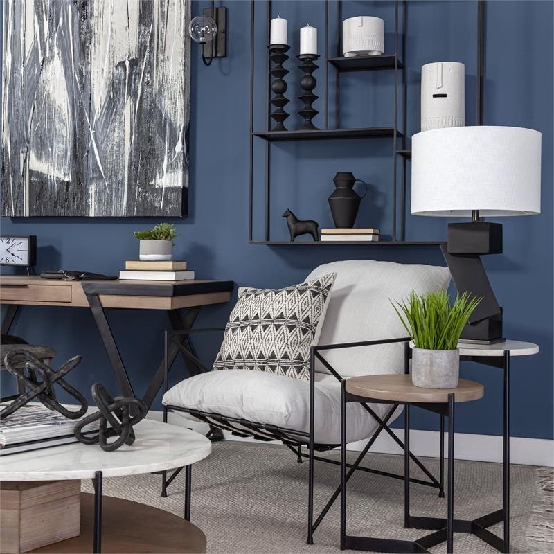 Leonidas Cream Fabric Padded Seat w/ Black Metal Frame Accent Chair