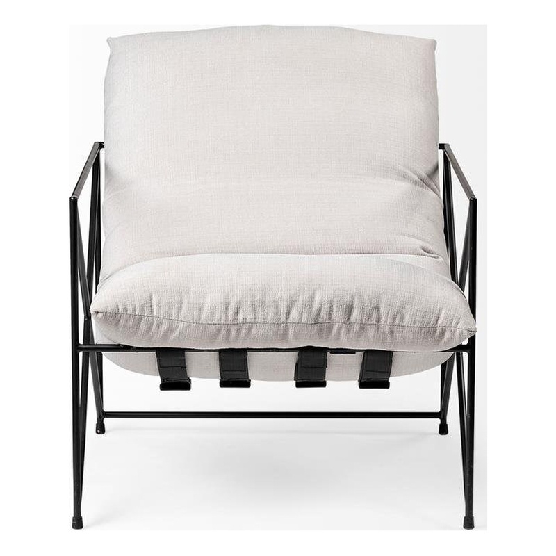 Leonidas Cream Fabric Padded Seat w/ Black Metal Frame Accent Chair