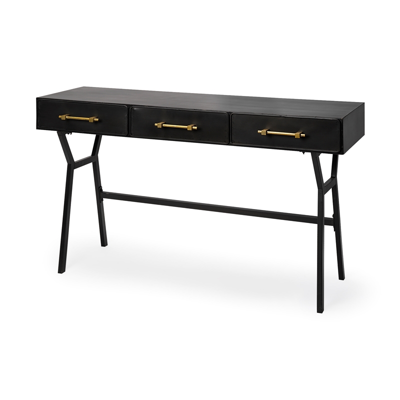 Mercana Vince 3 Drawer Metal Writing Desk in Matte Black