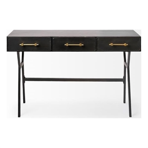 Mercana Vince 3 Drawer Metal Writing Desk in Matte Black