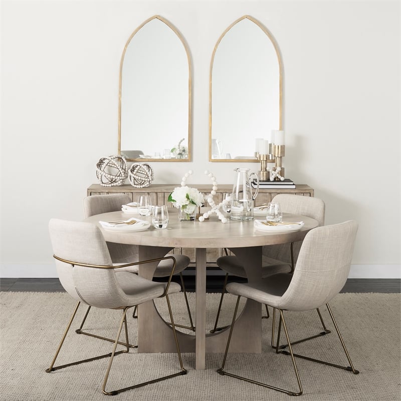 Mercana Sawyer II Cream Fabric Wrap Gold Metal Frame Dining Chair