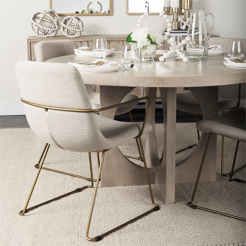 Mercana Sawyer II Cream Fabric Wrap Gold Metal Frame Dining Chair