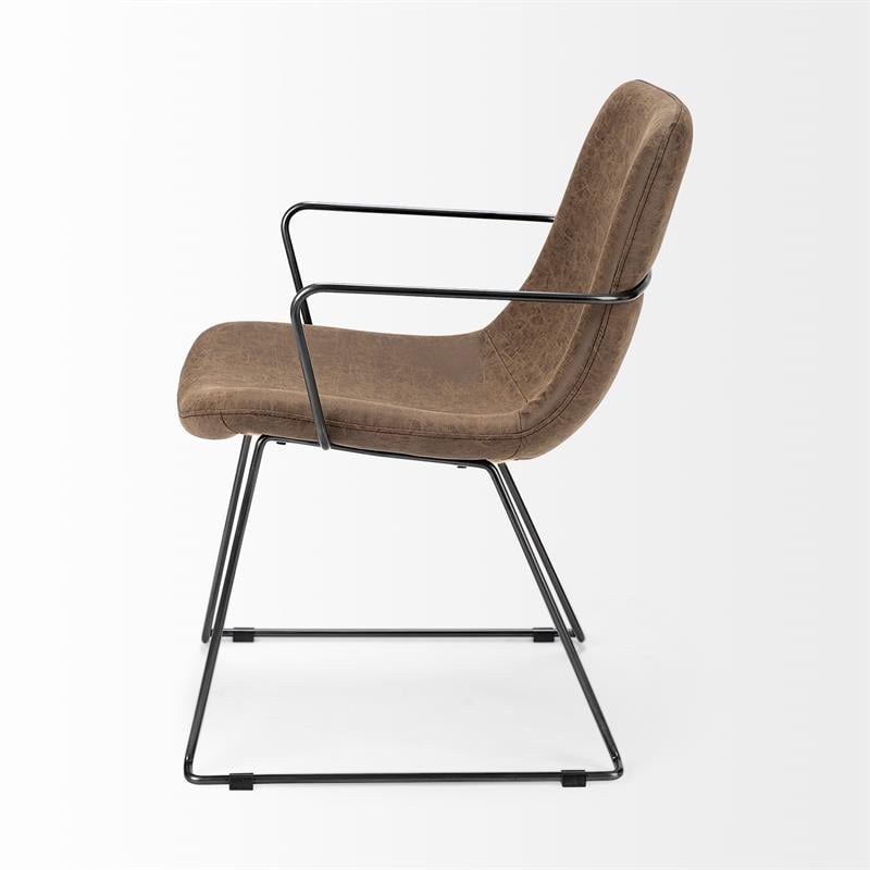 Mercana Sawyer II Brown Faux-Leather Seat Black Metal Frame Dining Chair