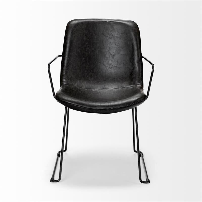 Mercana Sawyer II Black Faux-Leather Dining Chair with Black Iron Frame