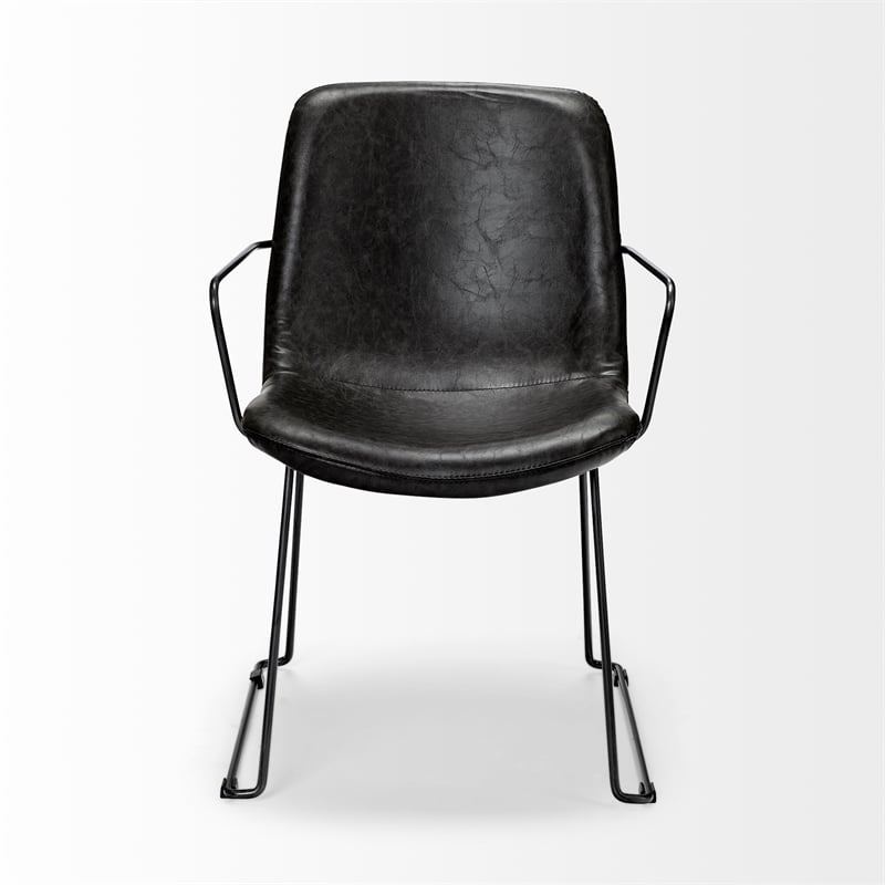 Mercana Sawyer II Black Faux-Leather Dining Chair with Black Iron Frame