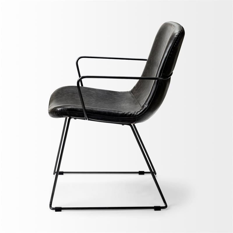 Mercana Sawyer II Black Faux-Leather Dining Chair with Black Iron Frame