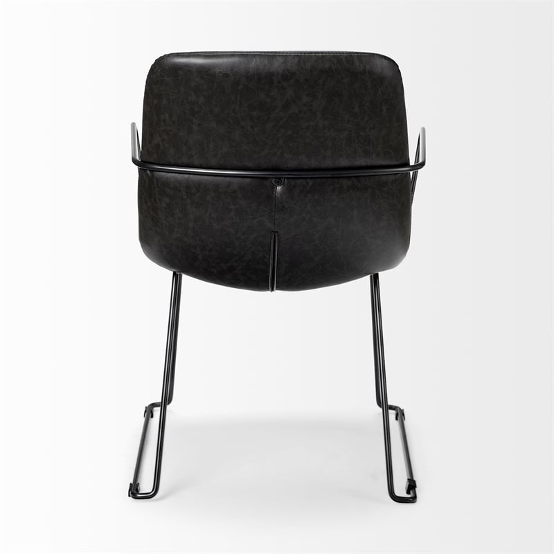 Mercana Sawyer II Black Faux-Leather Dining Chair with Black Iron Frame