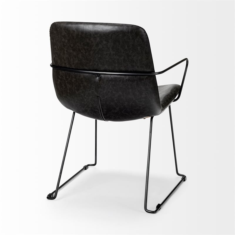 Mercana Sawyer II Black Faux-Leather Dining Chair with Black Iron Frame