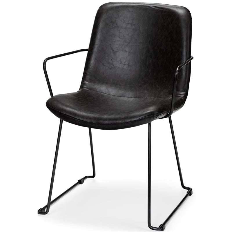 Mercana Sawyer II Black Faux-Leather Dining Chair with Black Iron Frame