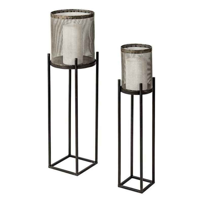 Mercana Steen Set of Two Black Meshed Metal Candle Holder Lanterns