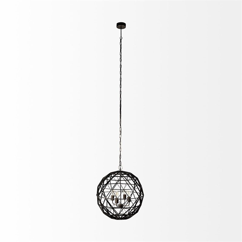 Mercana Dyson II 22.5x22.5 Black Metal Triangular Orb Four Bulb Ch&elier