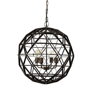 Mercana Dyson II 22.5x22.5 Black Metal Triangular Orb Four Bulb Ch&elier