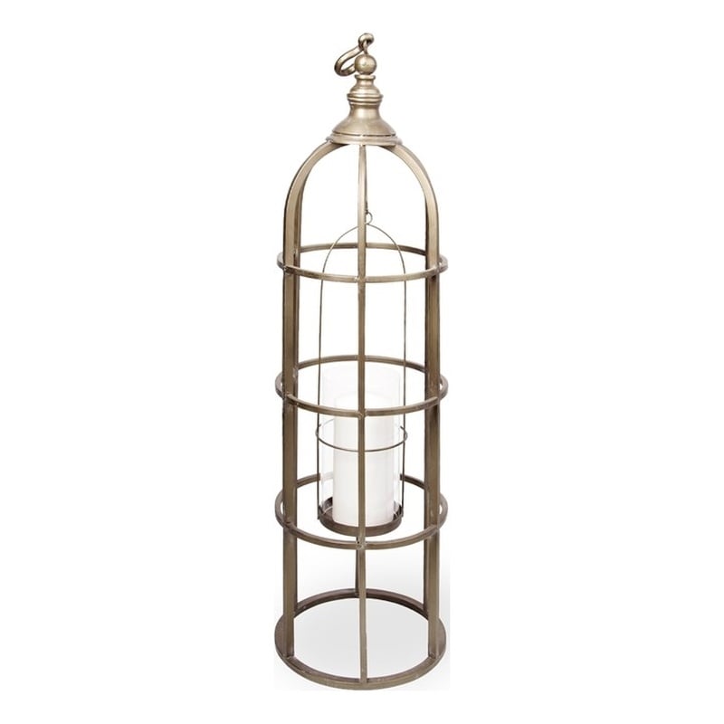 Mercana Gerson I Large Cage-Style Gold Metal Candle Holder Lantern