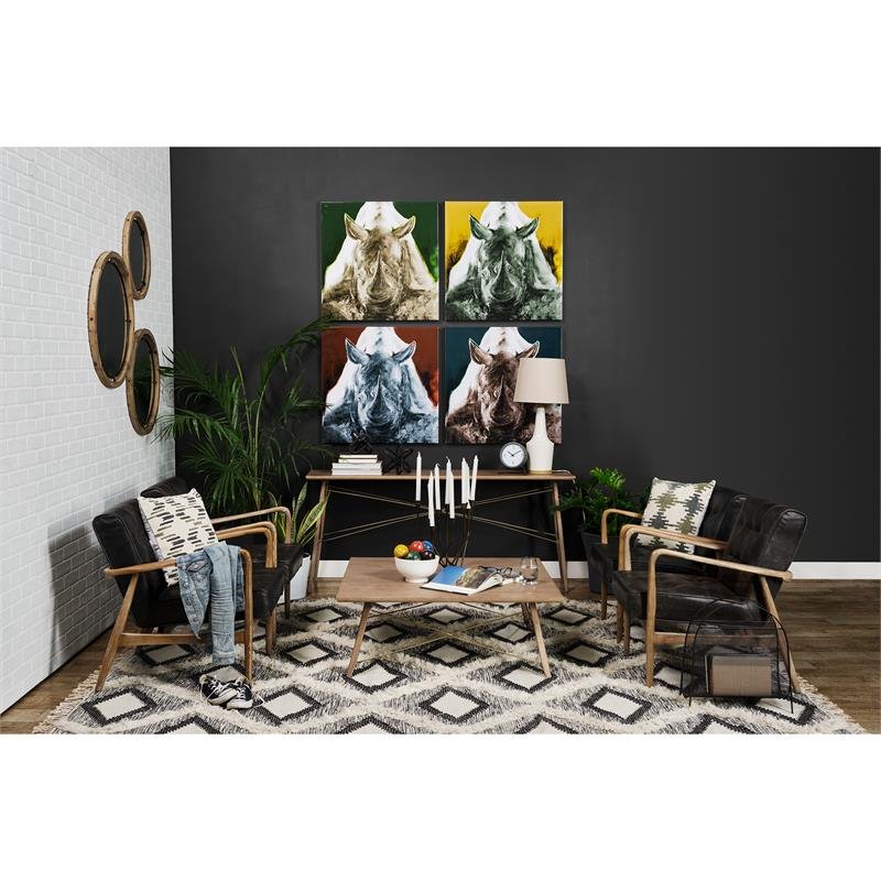 Merana Phineas Black Leather Wrapped Ash Wood Frame Accent Chair