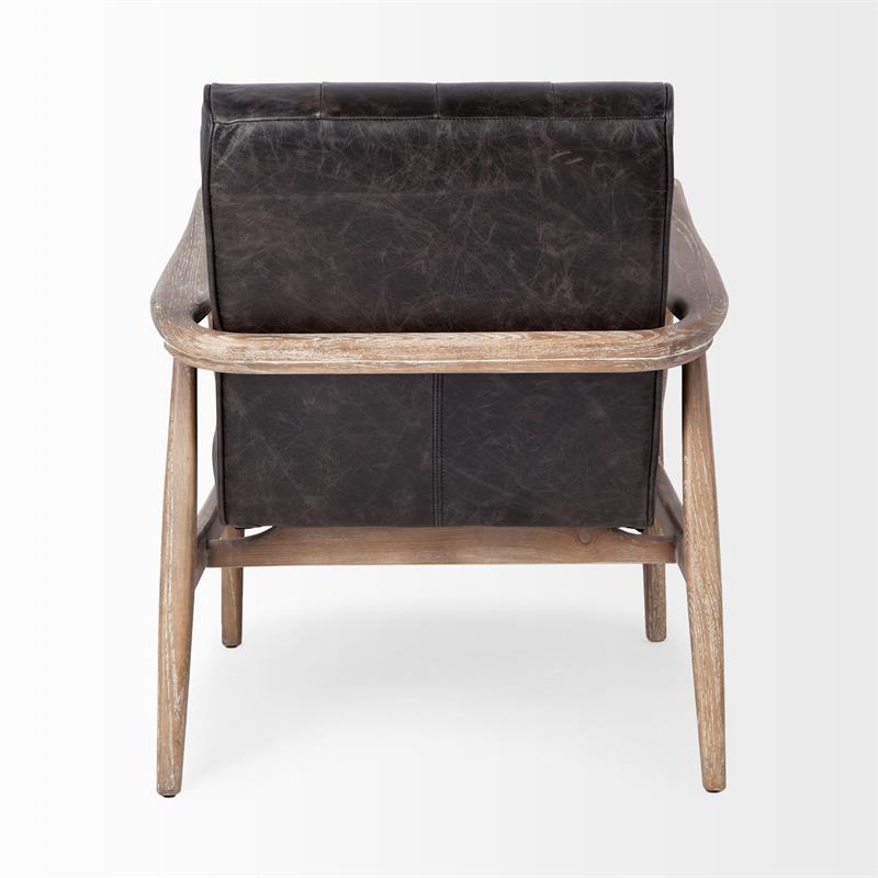 Merana Phineas Black Leather Wrapped Ash Wood Frame Accent Chair