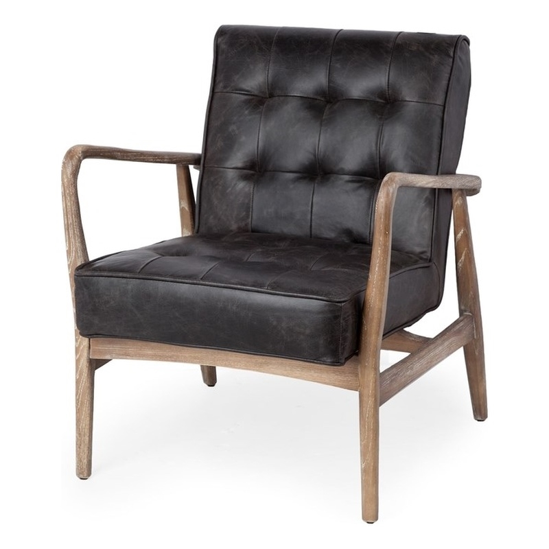 Merana Phineas Black Leather Wrapped Ash Wood Frame Accent Chair