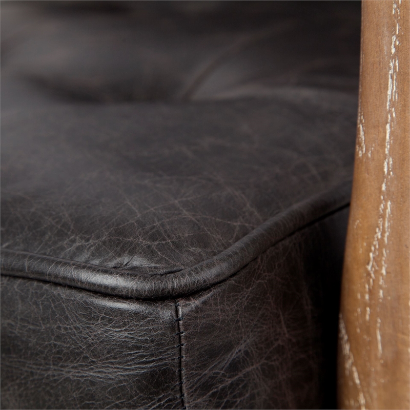 Merana Phineas Black Leather Wrapped Ash Wood Frame Accent Chair