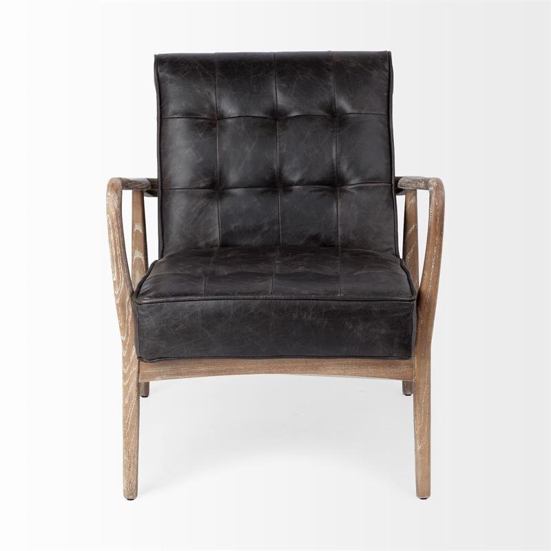 Merana Phineas Black Leather Wrapped Ash Wood Frame Accent Chair