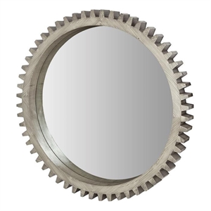 Mercana Cog Mirror 44&quot Round Silver Wood Frame Mirror