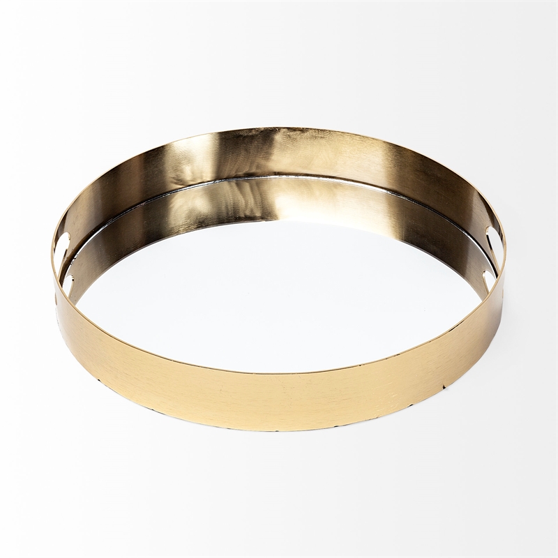 Mercana Serkis Gold Metal Mirrored Base Round Tray