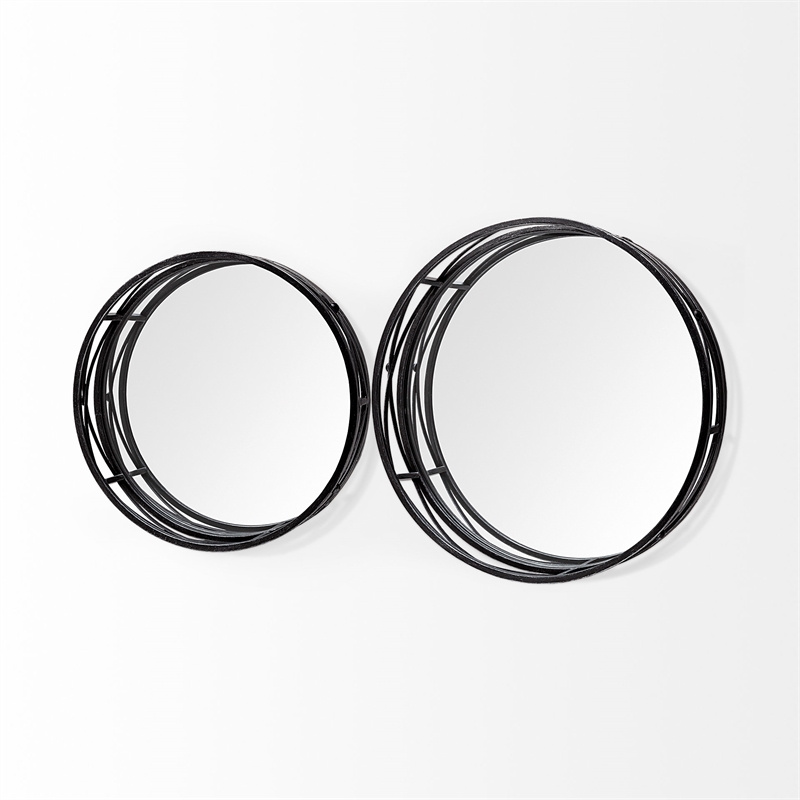 Mercana Piers Set of Two Black Metal Mirrored Round Trays